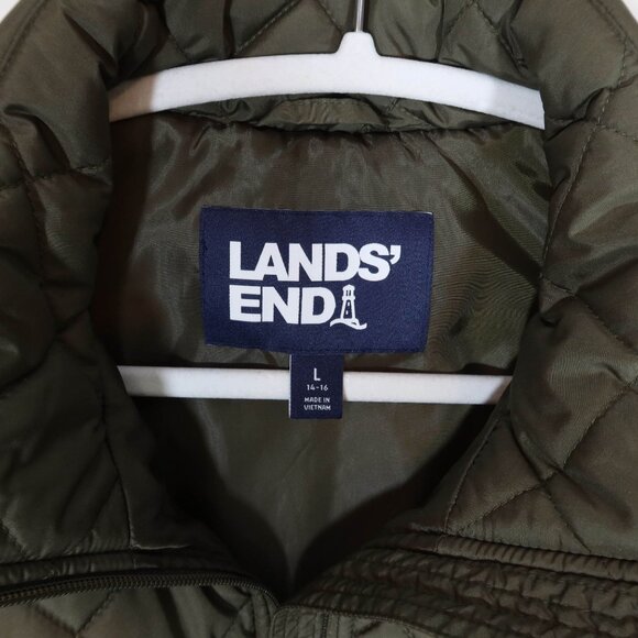 LANDS END Olive Green Quilted Mid Weight Vest Size L 14/16 Classic Preppy - Picture 6 of 7